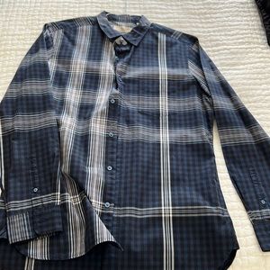 Men's Burberry Check-print Button-down Casual Shirt - Blue - Cotton large